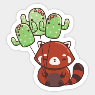 Red panda with cactus balloons Sticker